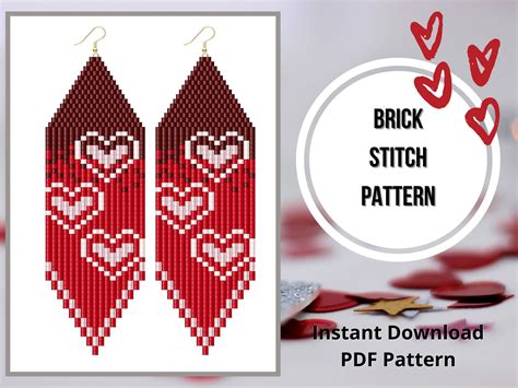 Beaded Heart Earring Pattern Fringe Valentine Seed Bead Earring Pattern