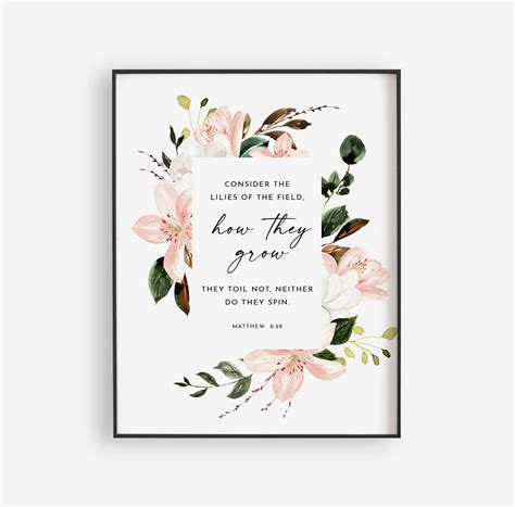 Matthew 6 28 KJV Lilies Of The Field Bible Verse Wall Art Etsy Etsy