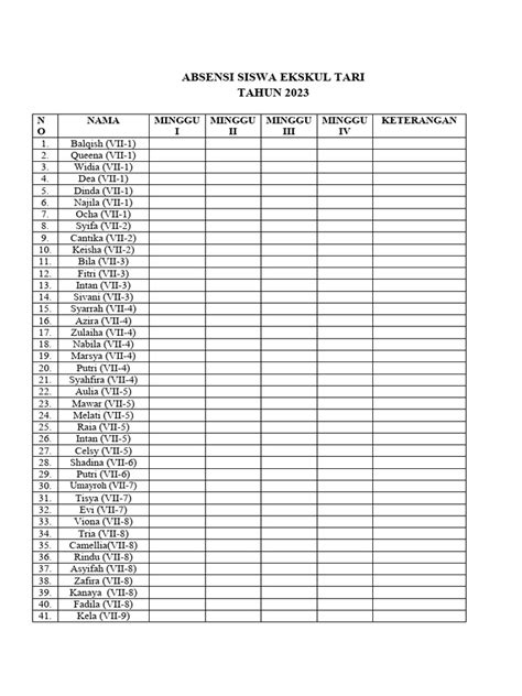 Absensi Siswa Ekskul Tari Pdf