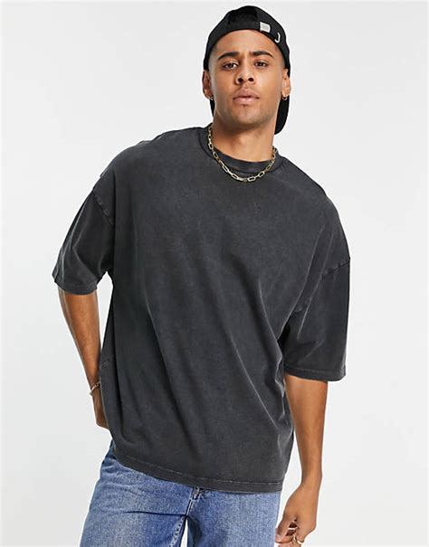 Asos Design Oversized Heavyweight T Shirt In Acid Washed Black Asos