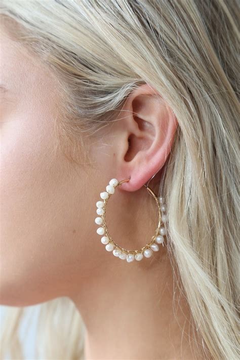 Gold Hoops Pearl Hoop Earrings Gold And Pearl Hoops Lulus