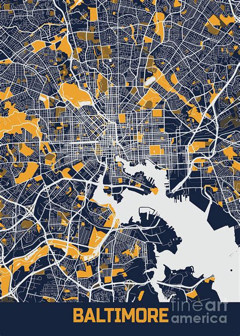 Baltimore United States Blueprint City Map Digital Art By Tien