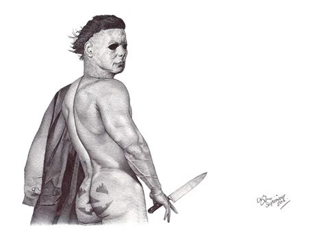 Rule 34 Ass Biro Halloween Horror Knife Male Male Only Mask Michael Myers Naked Pencil