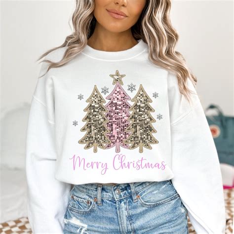 Christmas Sweat Shirt Christmas Trees Pink Beautiful Christmas Sweater