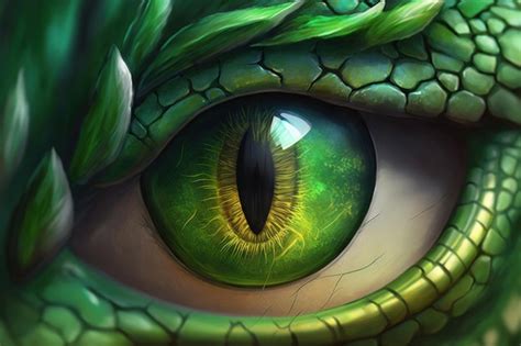 Premium Photo | Digitally realistic painting of a green dragon39s eye ...