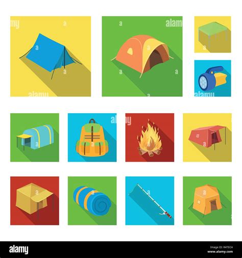 Different Kinds Of Tents Flat Icons In Set Collection For Design