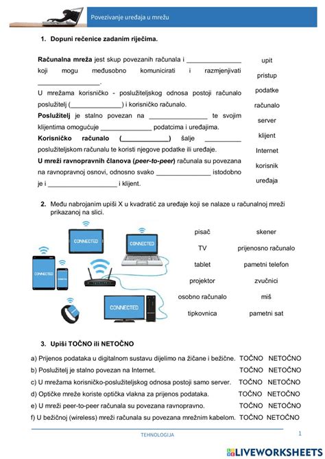 Povezivanje Uređaja U Mrežu 6 Razred Worksheet