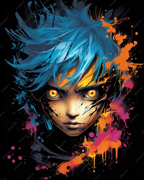 Premium Photo Anime Character With Blue Hair And Orange Eyes In Front