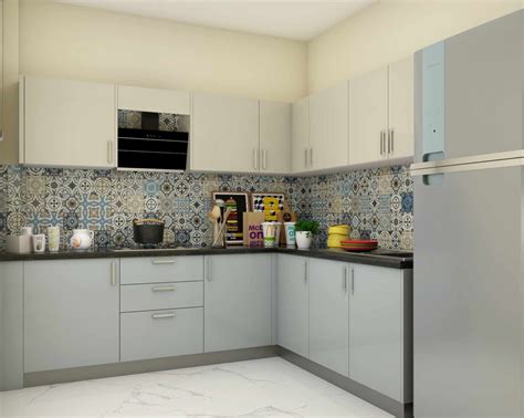 Blue Modular L Shaped Kitchen Design Livspace