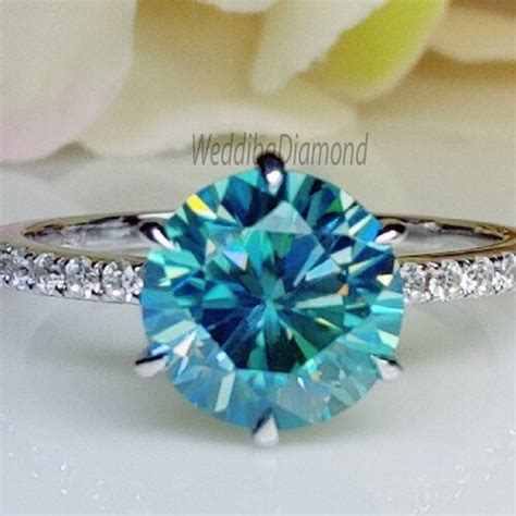 Blue Moissanite Ring Blue Moissanite Engagement Ring 14k White Etsy