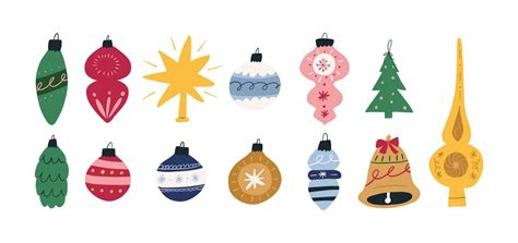 Set Of Christmas Tree Ornaments Cartoon Flat Vector Illustration