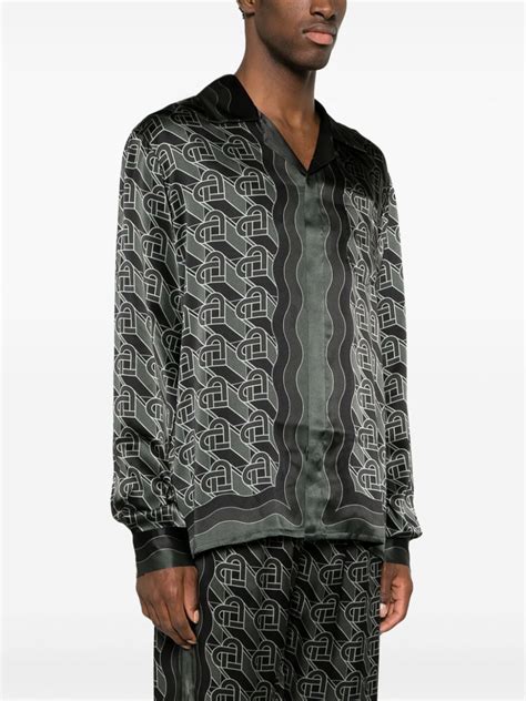 Casablanca Heart Monogram Print Silk Shirt Black Farfetch