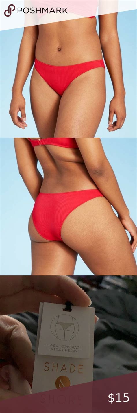 New Ribbed High Leg Extra Cheeky Bikini Bottom Shade Shore Red L