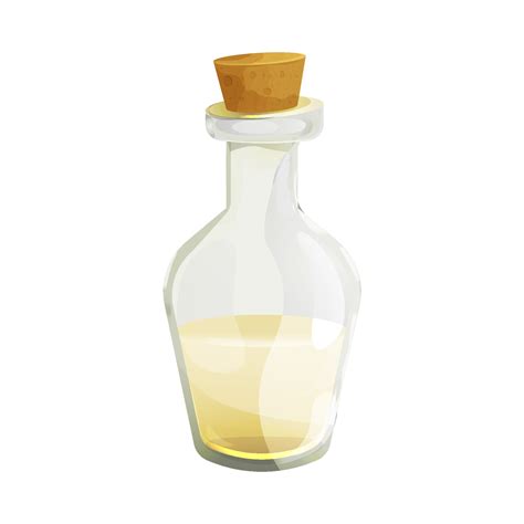 Vinegar In Glass Bottle With Cork In Cartoon Style Isolated On White