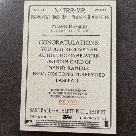 2006 Topps Turkey Red Relics White TRR MR Manny Ramirez 99 MEM