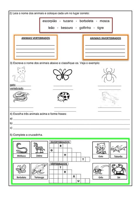 Atividade De Ciencias 3 Ano Animais Vertebrados E Invertebrados