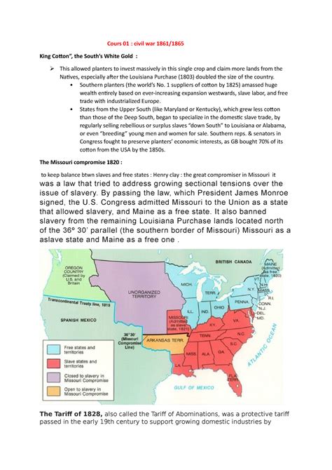 Civilisation Américaine Cours 01 civil war 1861 King Cotton the