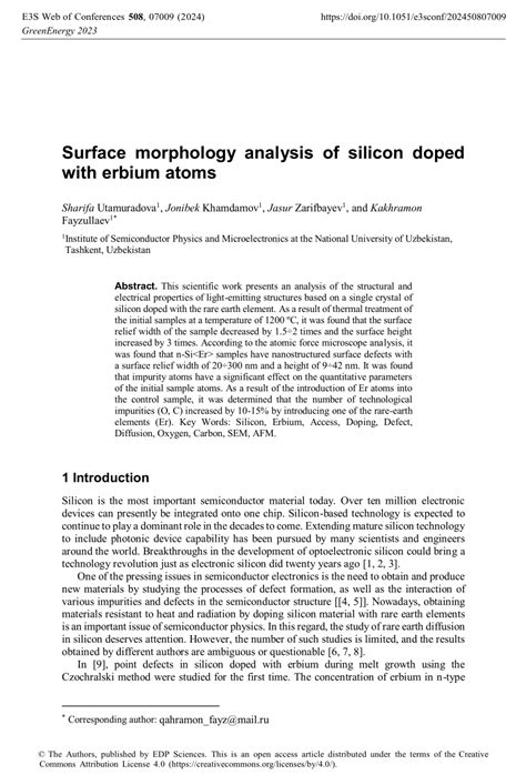 Pdf Surface Morphology Analysis Of Silicon Doped With Erbium Atoms