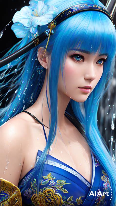 Ai Art Beautiful Anime Girl Blue Hair Raiartpsych