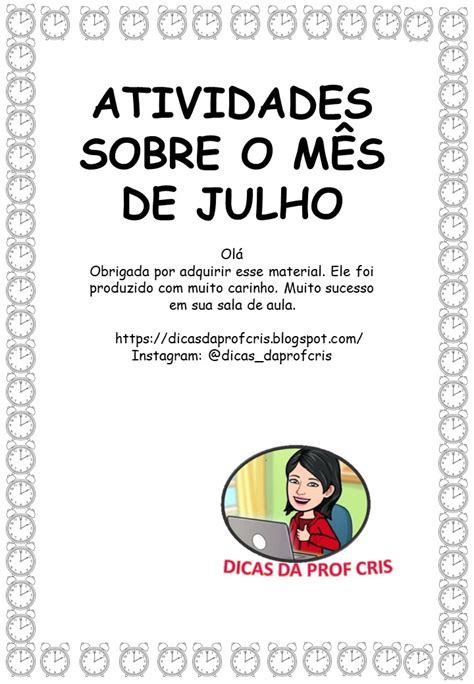 DICAS DA PROF CRIS ATIVIDADES SOBRE O MÊS DE JULHO