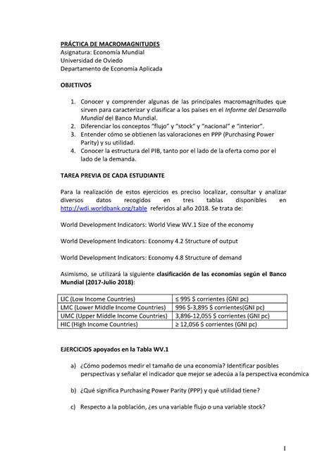 1 Práctica Sobre Macromagnitudes 1 PrÁctica De Macromagnitudes Asignatura Economía Mundial