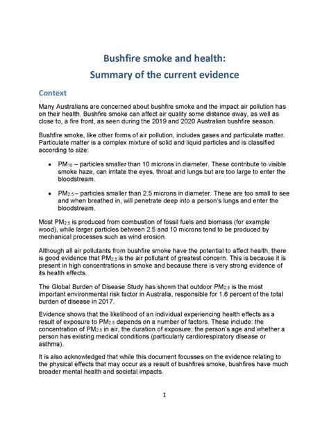 Enhealth Guidance Bushfire Smoke And Health Summary Of The Current