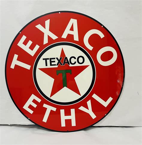 Texaco Ethyl Round Tin Metal Sign Nostalgia Highway