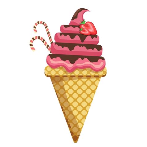 Premium Vector Ice Cream Waffle Cone Icecream Strawberry Chocolate