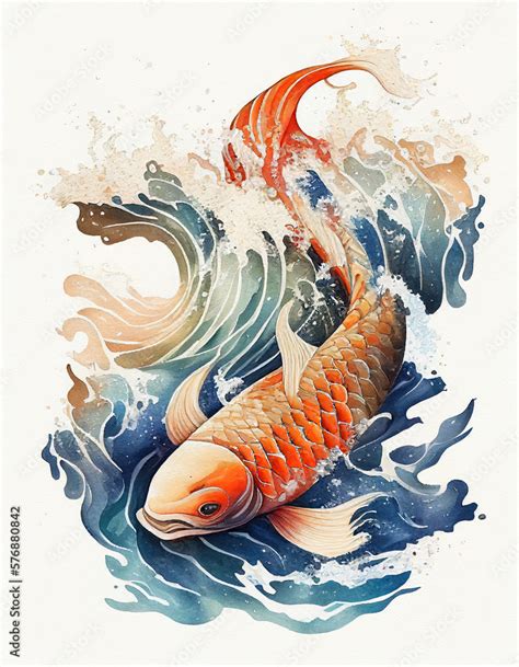 Beautiful Koi Fish Watercolor Painting Japanese Style. Generative AI ...