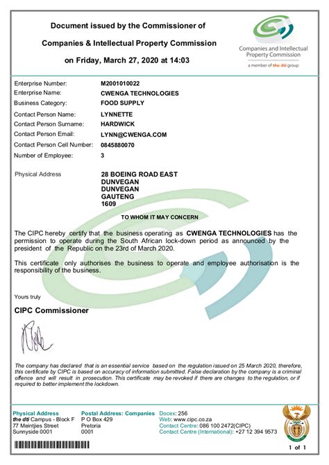 CIPC Certificate For Cwenga Png CWENGA Technologies Pty Ltd