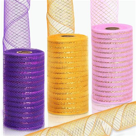 Rustark 3 Rolls Each 6 Inch X 10 Yards Deco Mesh Ribbon With Metallic