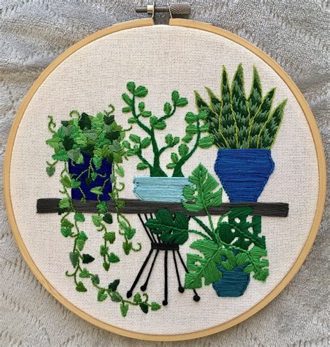 Hand Embroidered Plant Succulent 7 Hoop Etsy Cactus Embroidery