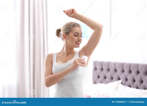 Beautiful Young Woman Applying Deodorant Stock Image Image Of