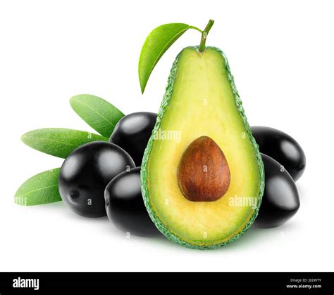 Aguacate Aislados Y Aceitunas La Mitad De La Palta Frutas Y Montón De