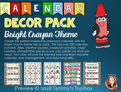 Editable Classroom Calendar In A Crayon Theme Etsy