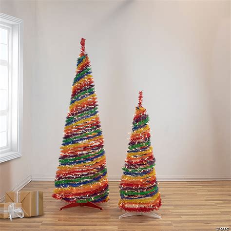 Northlight Pre Lit Rainbow Tinsel Pop Up Artificial Christmas Tree