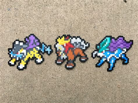 Gen 2 Legendary Beasts Trio Raikou Entei Suicune Pokemon Perler Bead