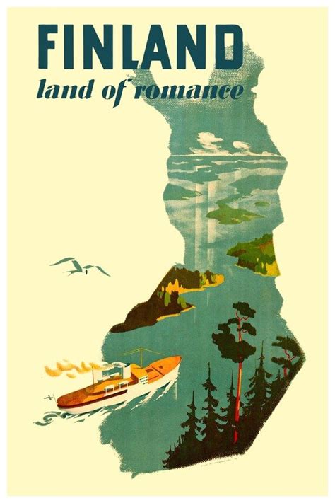 Reprint Of A Vintage Travel Poster To Finland Land Of Romance Etsy