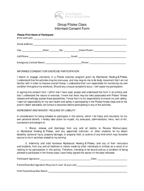 Fillable Online Group Pilates Class Informed Consent Form Fax Email