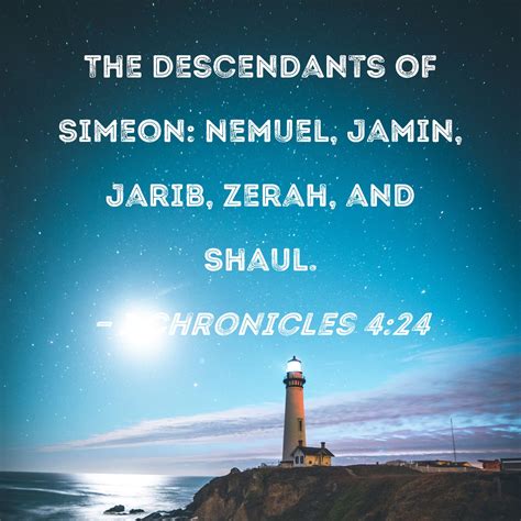 1 Chronicles 4:24 The descendants of Simeon: Nemuel, Jamin, Jarib