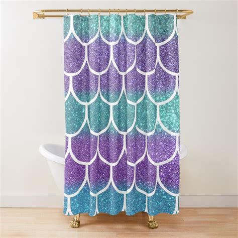 Purple Teal Glitter Mermaid Scallop Scales Shower Curtain By Lafemmeart