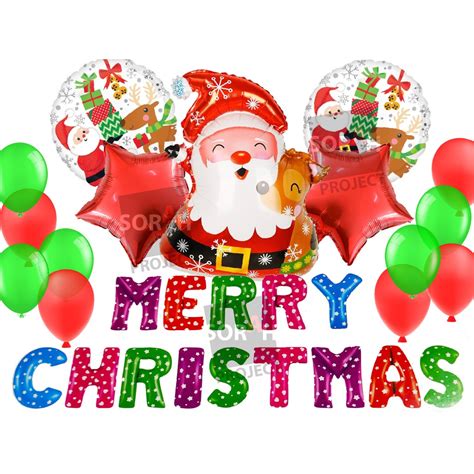 Merry Christmas 16inch Letter Balloon And 5pcs Theme Balloon Decoration