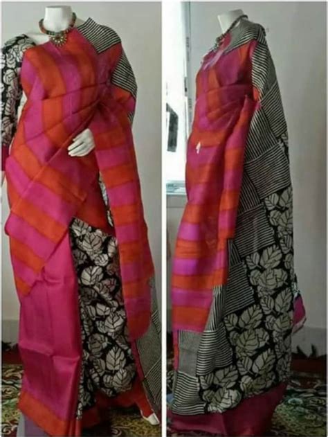 Authentic Murshidabad Silk Saree Designer Block Print Pure Handloom