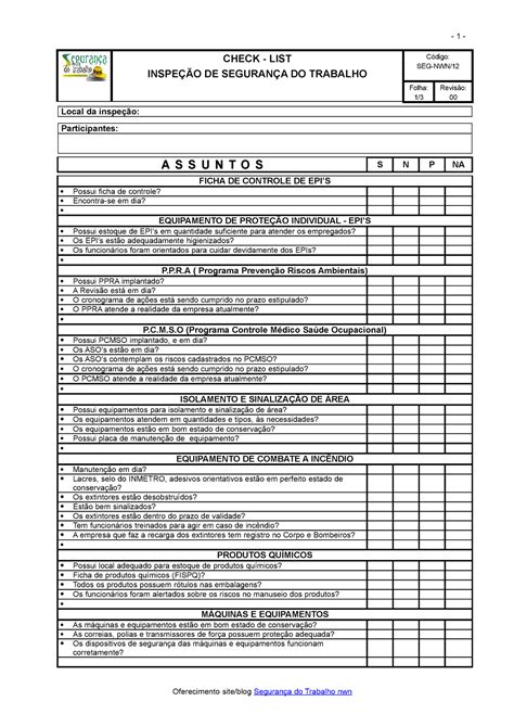 Relatório De Inspeção De Segurança Do Trabalho BRAINCP