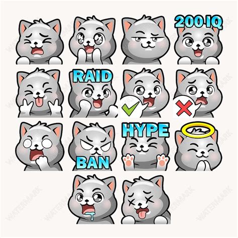 Gray Cat Emotes X 46 For Twitch And Discord Emote Grey Cat Twitch Emote