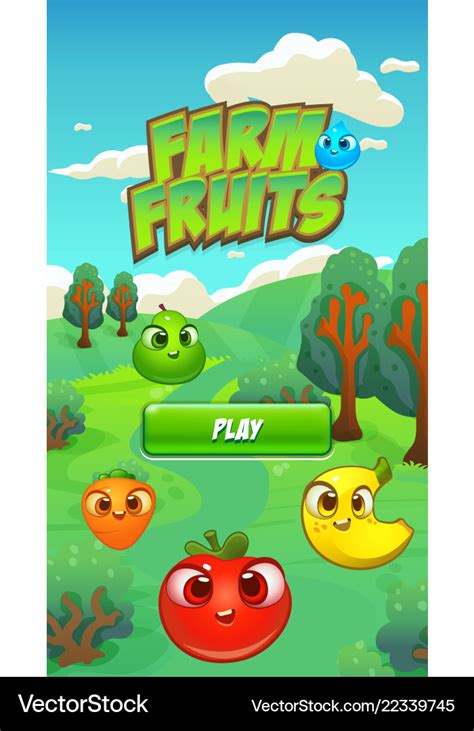 Farm fruits splash screen - mobile game assets Vector Image