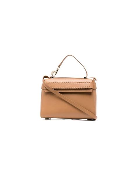 Chloé Neutral Nacha Whipstitch Leather Shoulder Bag In Natural Lyst