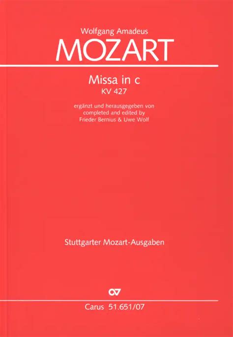 Messe C Moll Kv 427 Von Wolfgang Amadeus Mozart Im Stretta Noten Shop