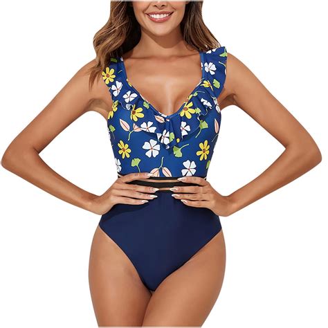 Mitankcoo Womens One Piece Bathing Suits Sexy Ruffle V Neck Swimwear