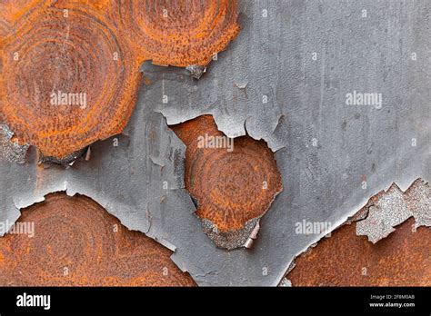 Old Rusty Metal Surface With Cracked Crepe Gray Paint Steel Wall With